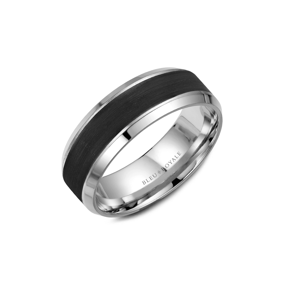 18k White Gold and Black Carbon 7.5mm Wedding Band