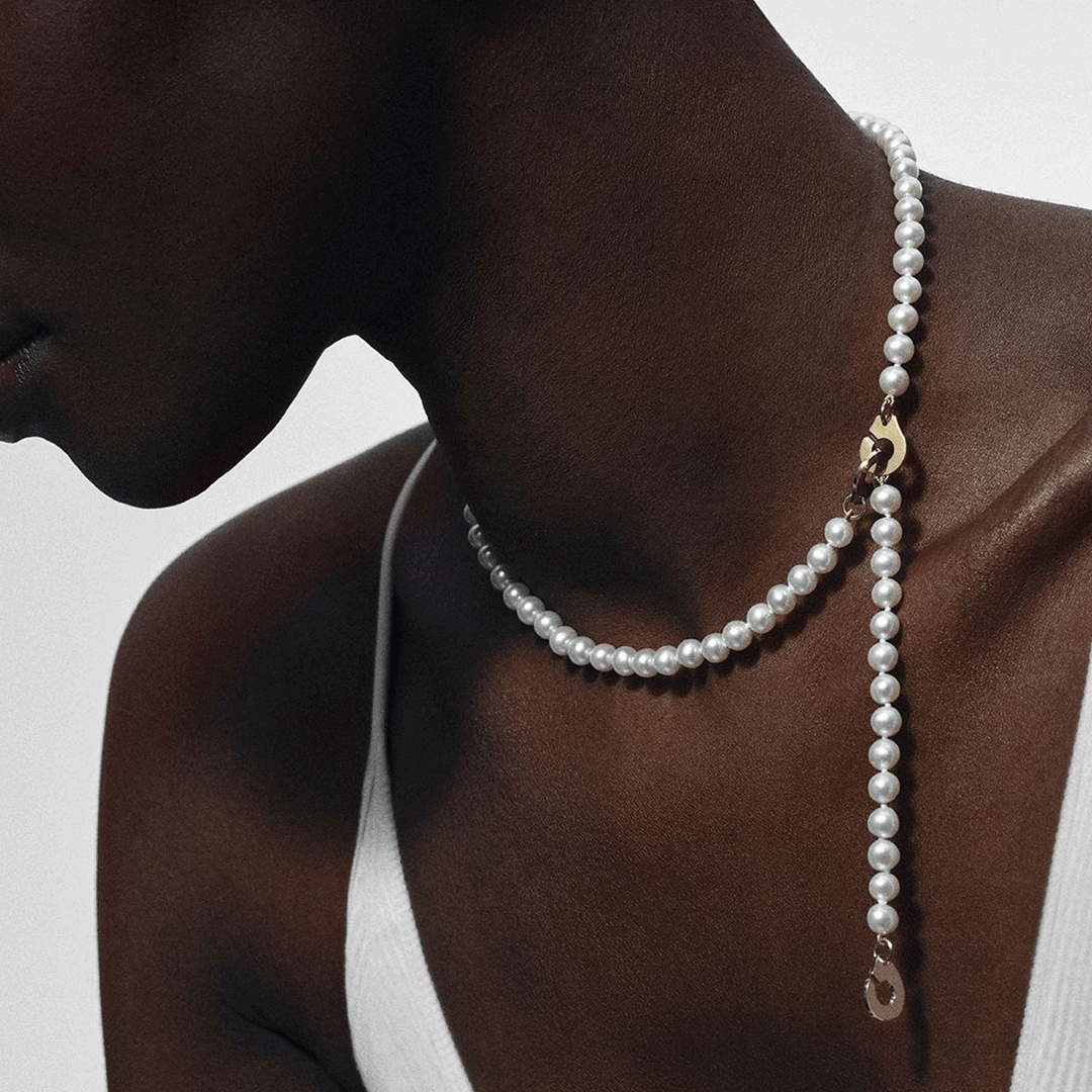 Dinh Van 3 Menottes 18k Yellow Gold and Pearl Necklace
