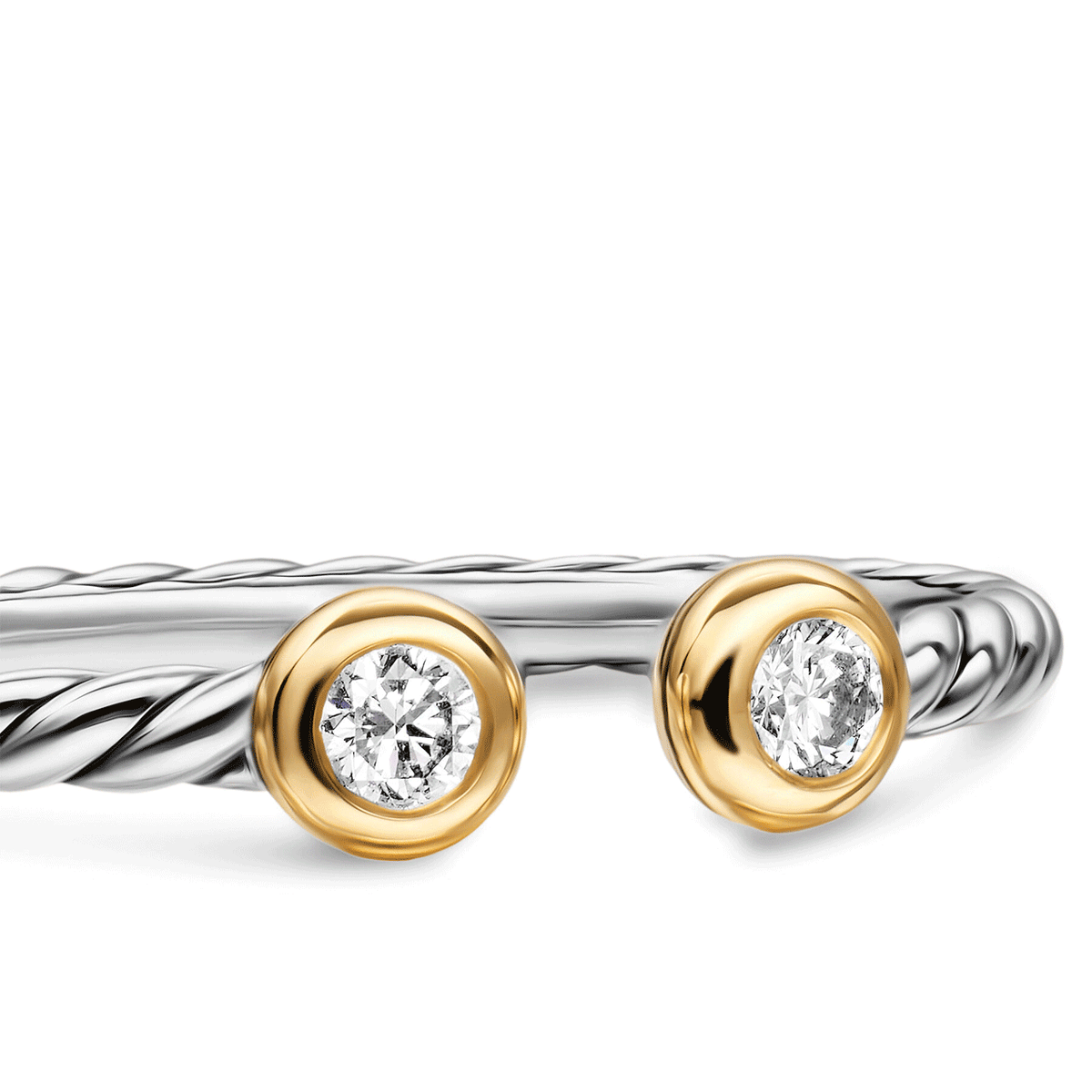 David Yurman Cable Open Round Ring Sterling Silver with 14K Yellow Gold and Diamonds