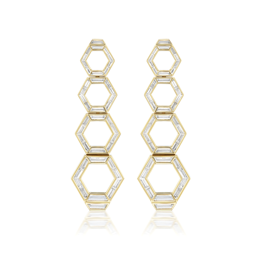 18k Yellow Gold and Baguette Diamond 3.35 Total Weight Earrings