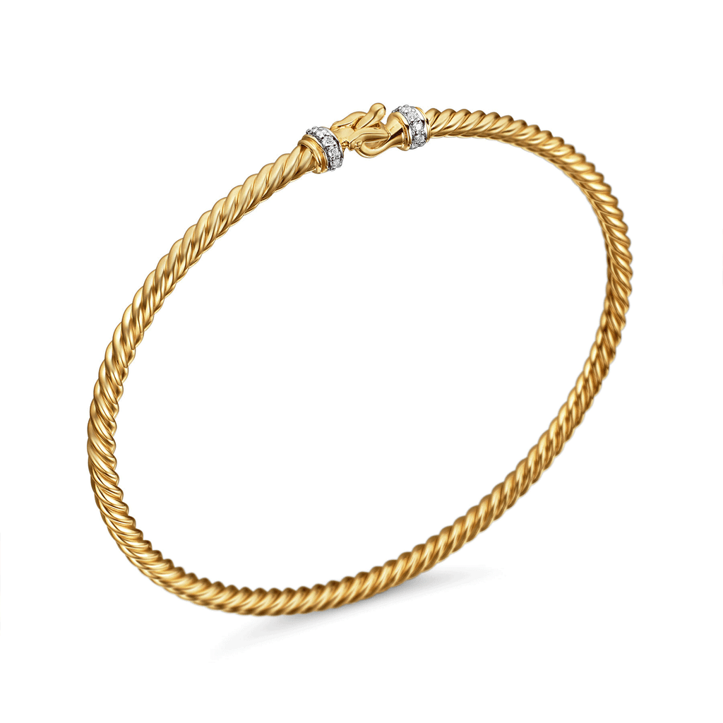 David Yurman Buckle Classic Cable Bracelet 18K Yellow Gold with Diamonds, 2.6mm Large
