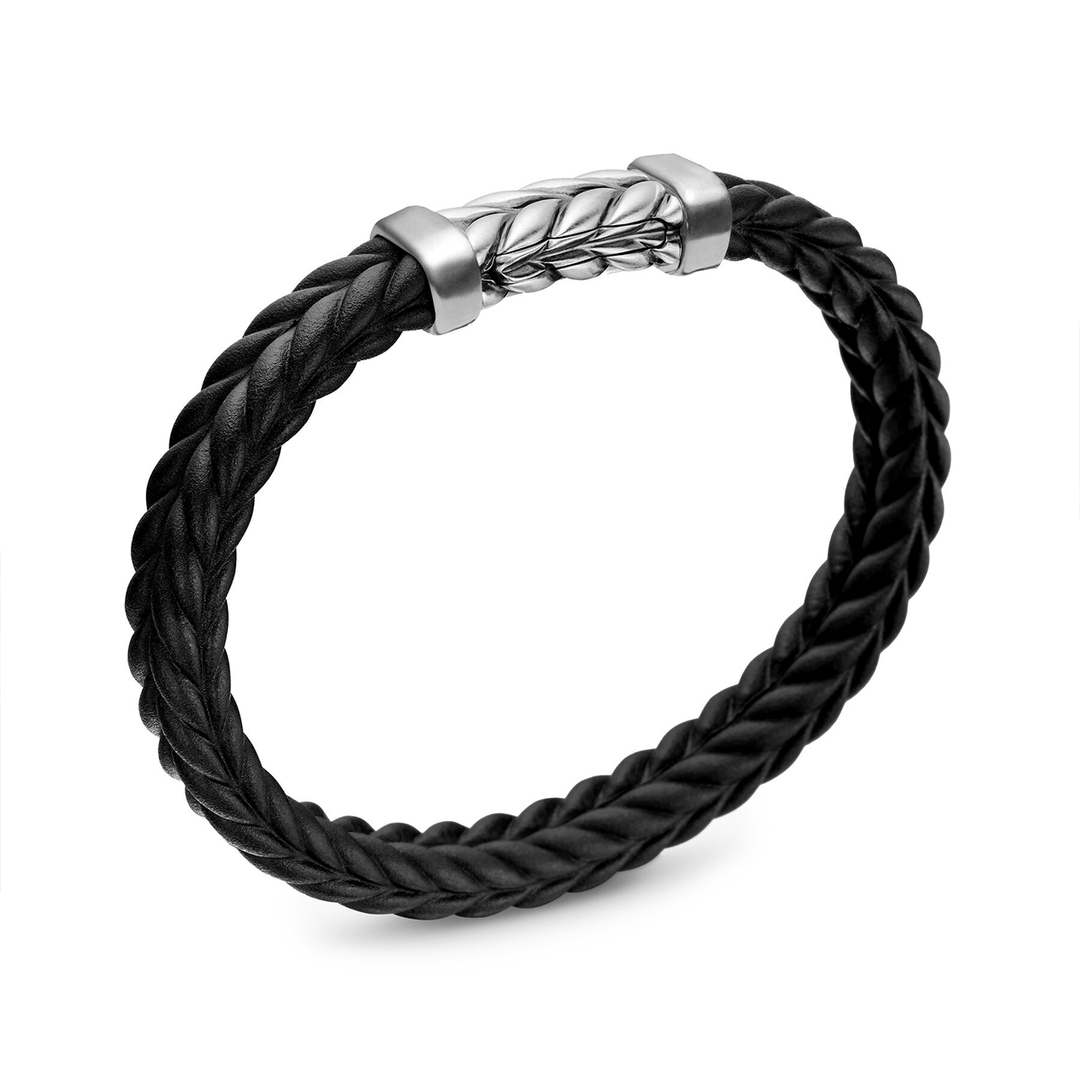 David Yurman Chevron Bracelet Black Rubber with Sterling Silver, 9mm
