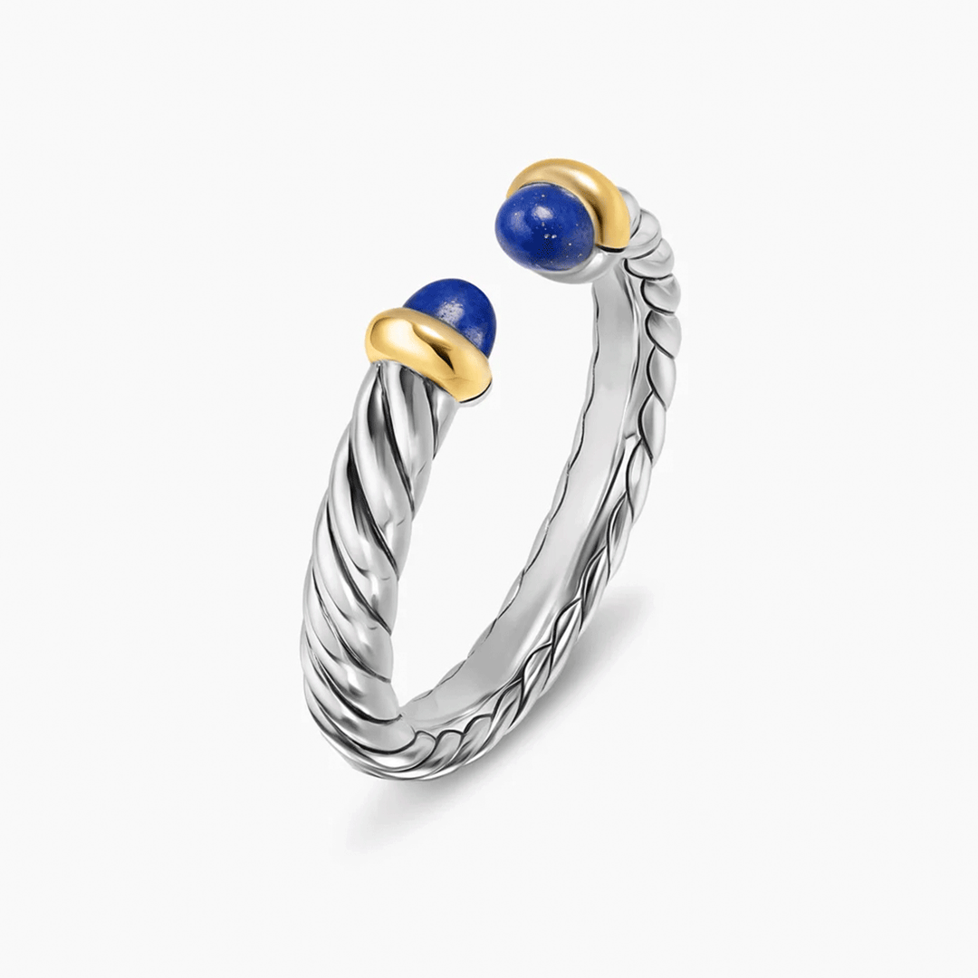 David Yurman Petite Cable Open Ring Sterling Silver with 14K Yellow Gold and Lapis, 3.4mm