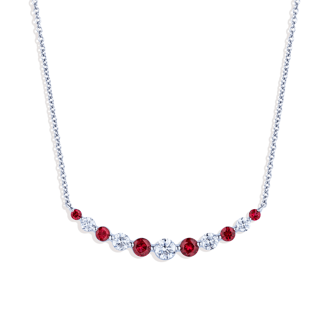 18k White Gold and Ruby .61 Total Weight Necklace