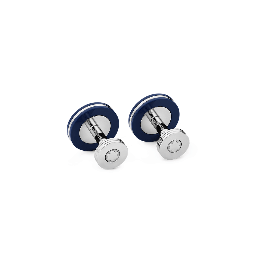 Montblanc Round Stainless Steel with Blue Resin Cufflinks