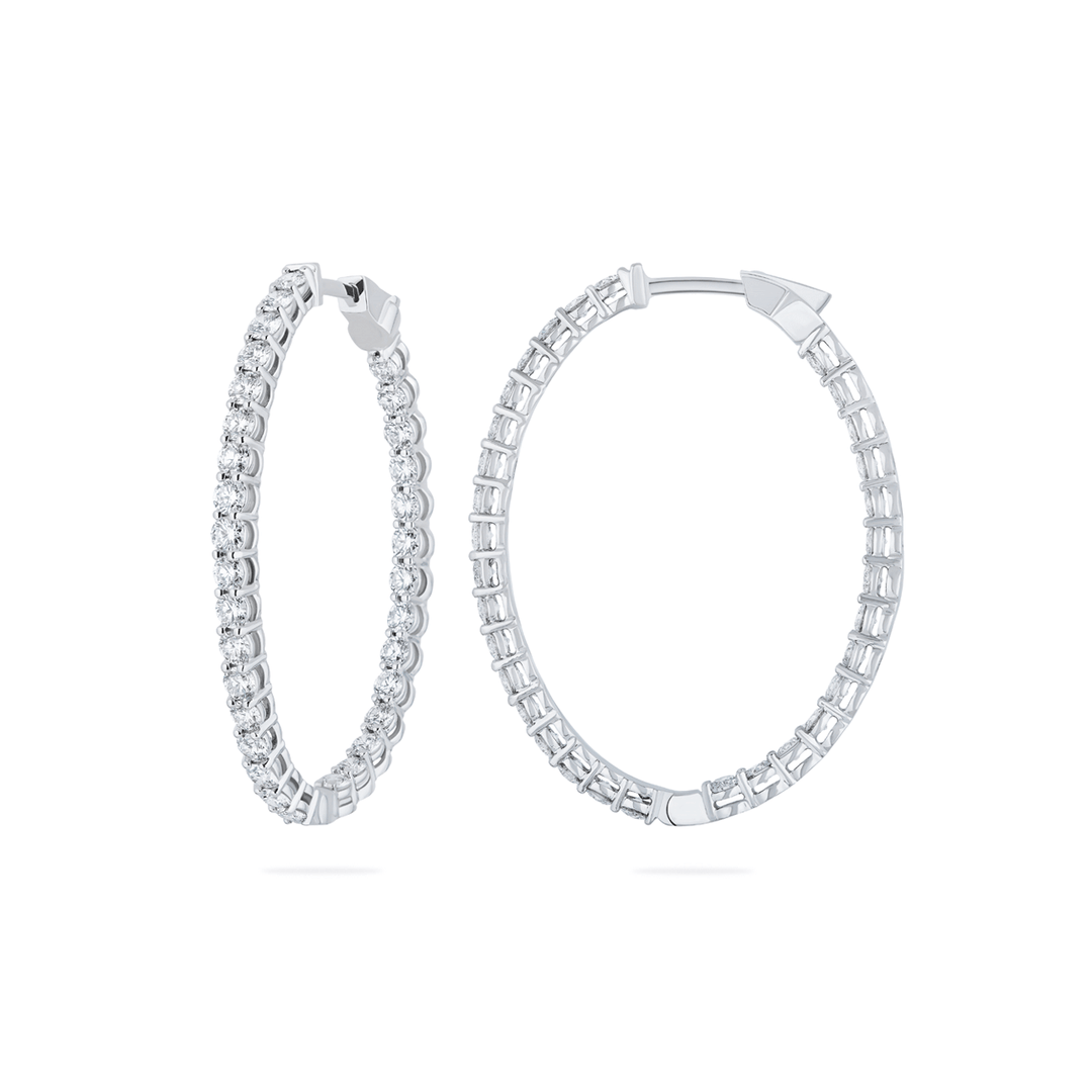 18k Gold 1.5 Inch 3.36 Total Weight Diamond Oval Hoops