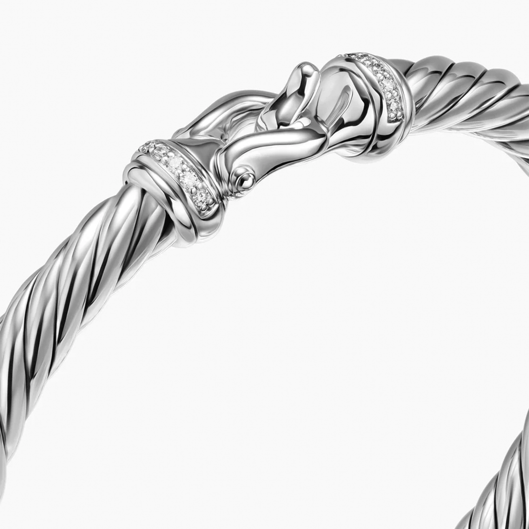 David Yurman Cable Flex Buckle Bracelet Sterling Silver with Diamonds, 6mm