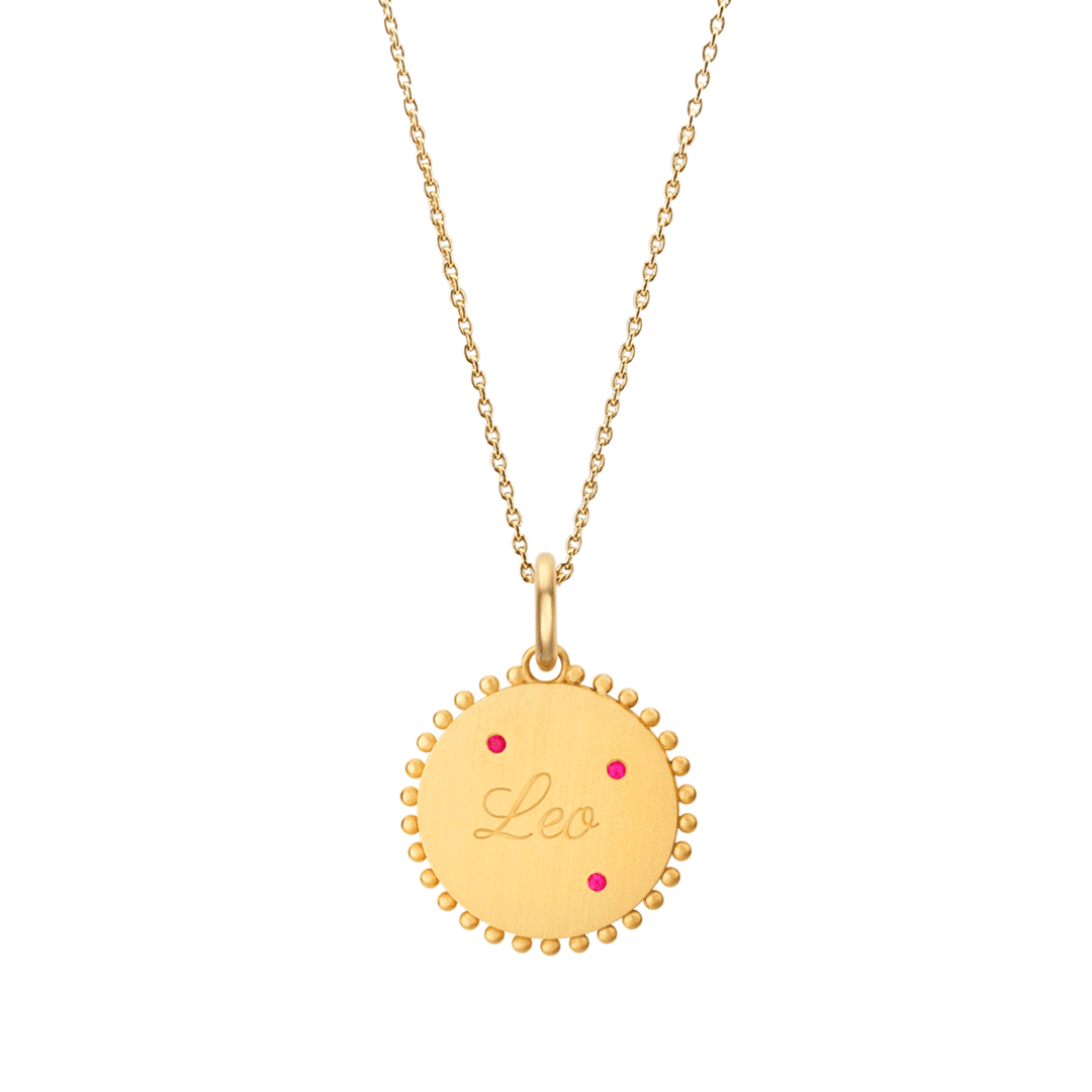 Rondel Jewelry 18k Yellow Gold Ruby Leo Zodiac Charm