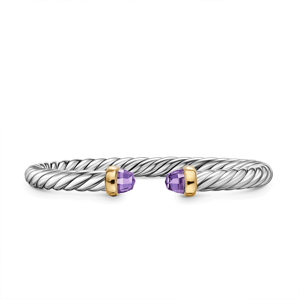 David Yurman Cable Flex® Bracelet Sterling Silver with 14K Yellow Gold and Amethyst, 6mm Med