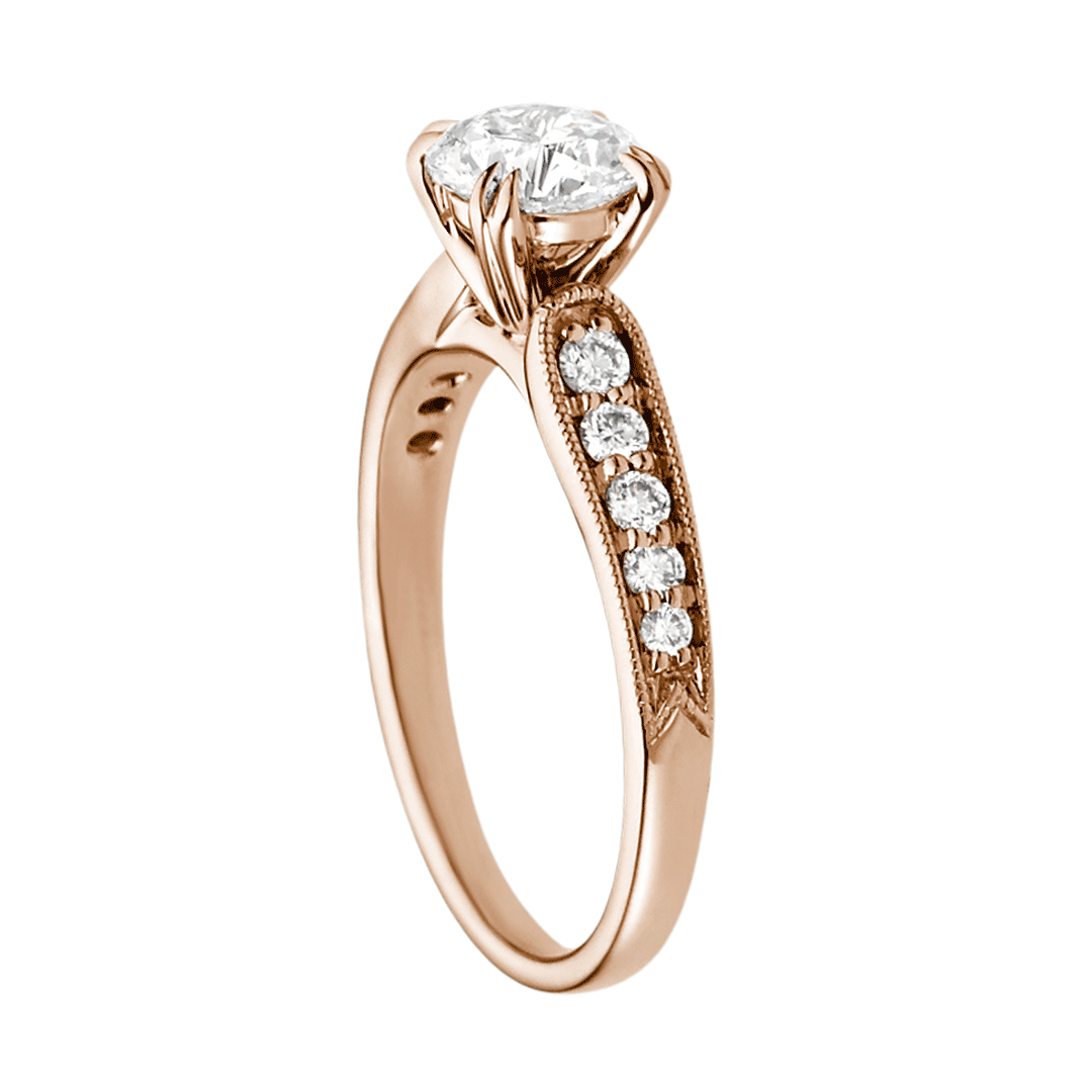 Hamilton Cherish Collection 18k Rose Gold and 0.16 Total Weight Diamond Milgrain Bead Set Mounting Ring