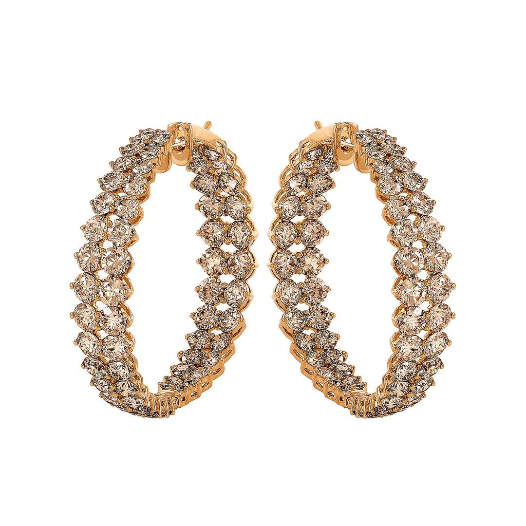 Etho Maria 18k Rose Gold and Brown Diamonds Two Row Hoops