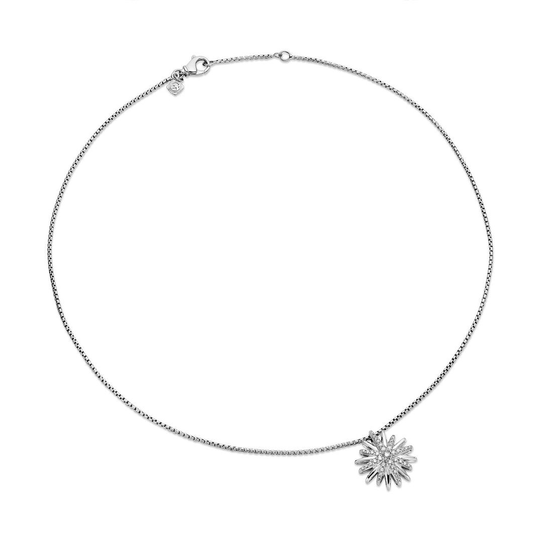 David Yurman Starburst Pendant Necklace Sterling Silver with Diamonds, 19mm