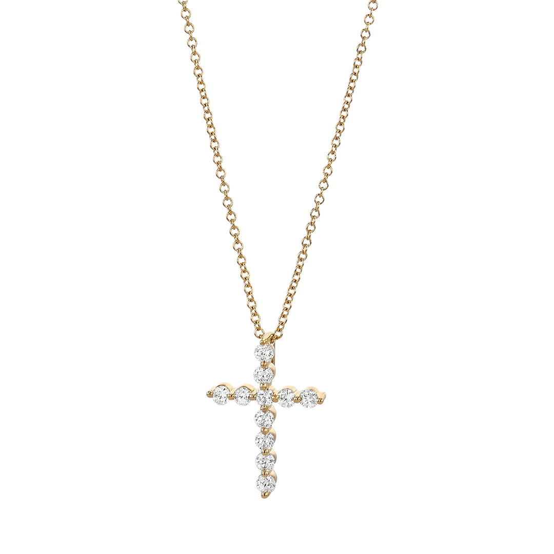 18k Yellow Gold and 0.33 Total Weight Diamond Cross Pendant