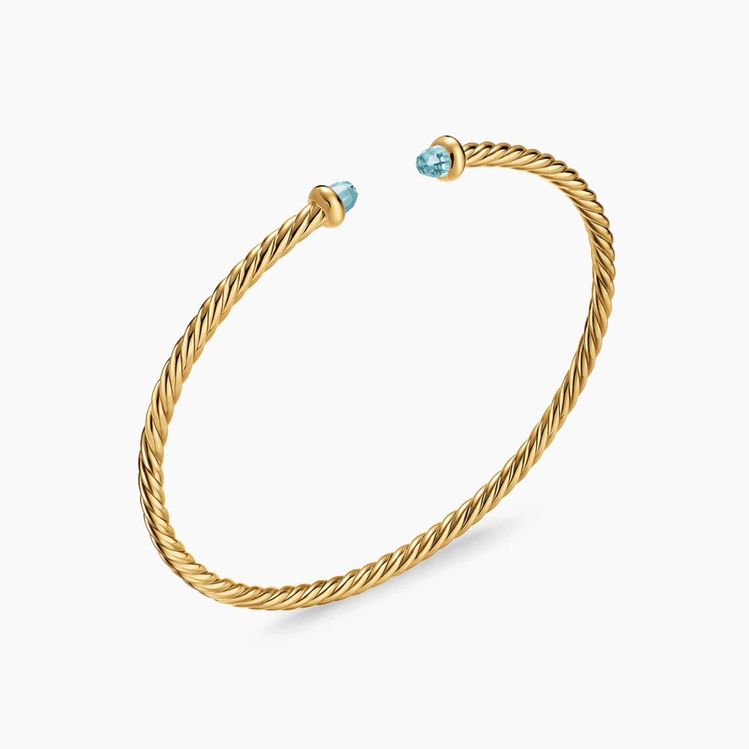 David Yurman Micro Cablespira® Flex Bracelet 18K Yellow Gold with Aquamarine