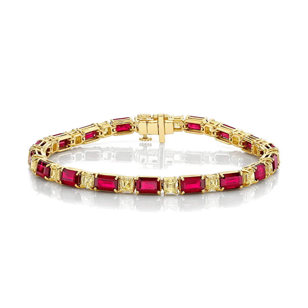 Private Reserve Ruby 11.07 Total Weight and Fancy Diamond Bracelet