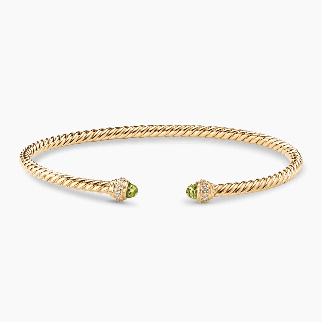 David Yurman Classic Cablespira Bracelet with Peridot and Diamonds in 18k Yellow Gold