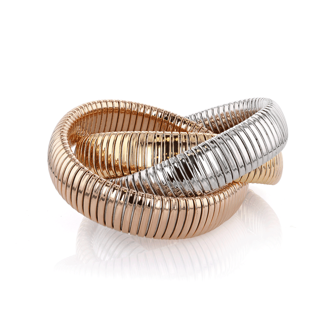 1970's 18k Tri Color 15mm Woven Cobra Bracelet