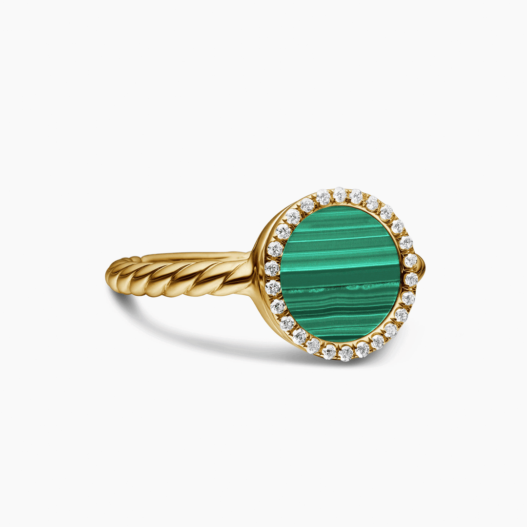 David Yurman Petite Elements 18k Yellow Gold with Malachite and Diamonds, 11.3mm