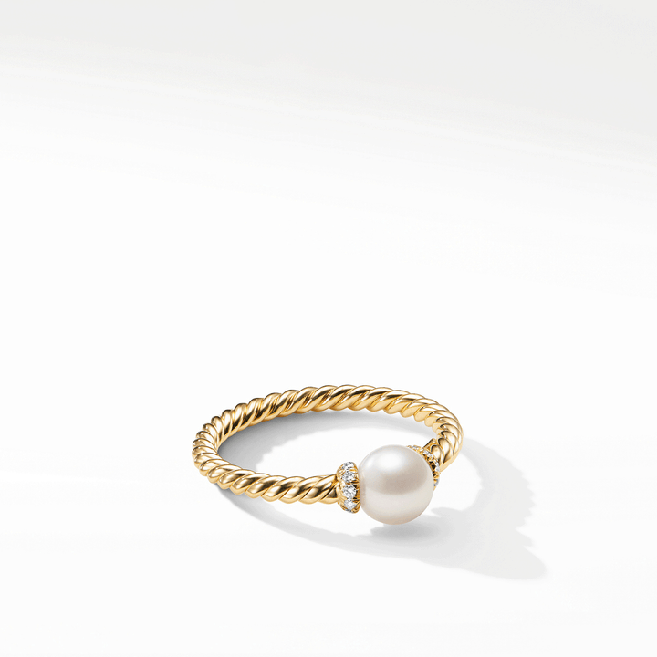 David Yurman Petite Solari Station Ring 18k Yellow Gold with Pearl and Diamonds, 2.3mm