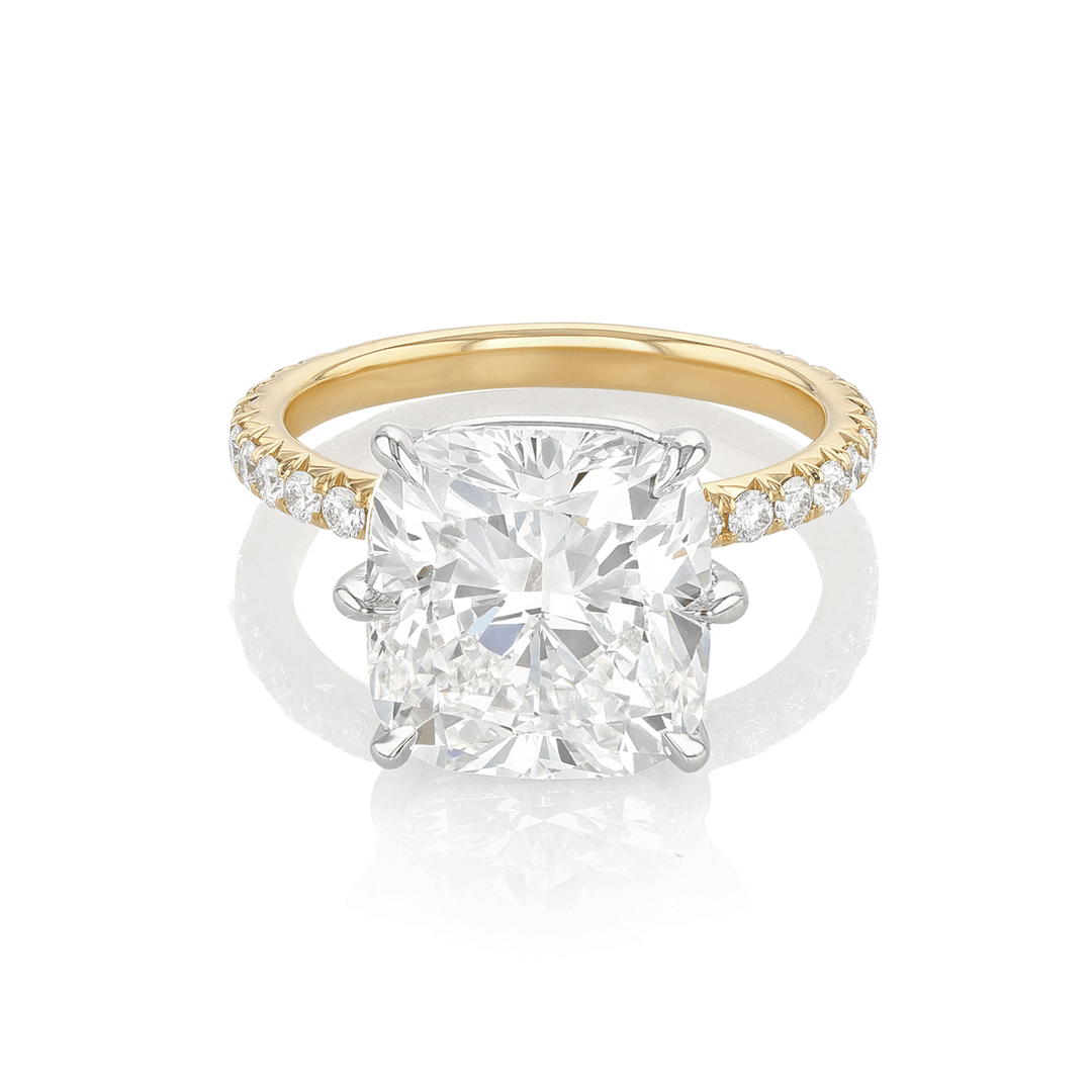 Hamilton Silhouette Collection Platinum 18k Yellow Gold and 7.05 Total Weight Cushion Shape Diamond Engagement Ring