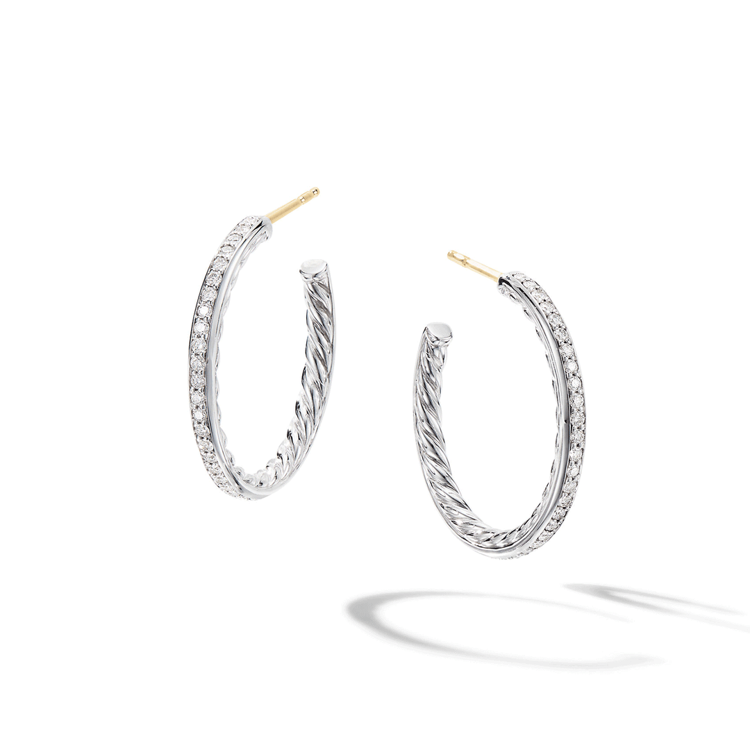 David Yurman Small Hoop Earrings with Pavé Diamonds