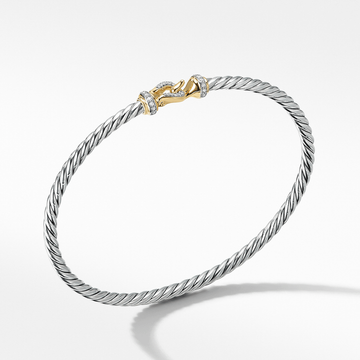 David Yurman Buckle Classic Cable Bracelet Sterling Silver with 18k Yellow Gold and Diamonds, 3mm