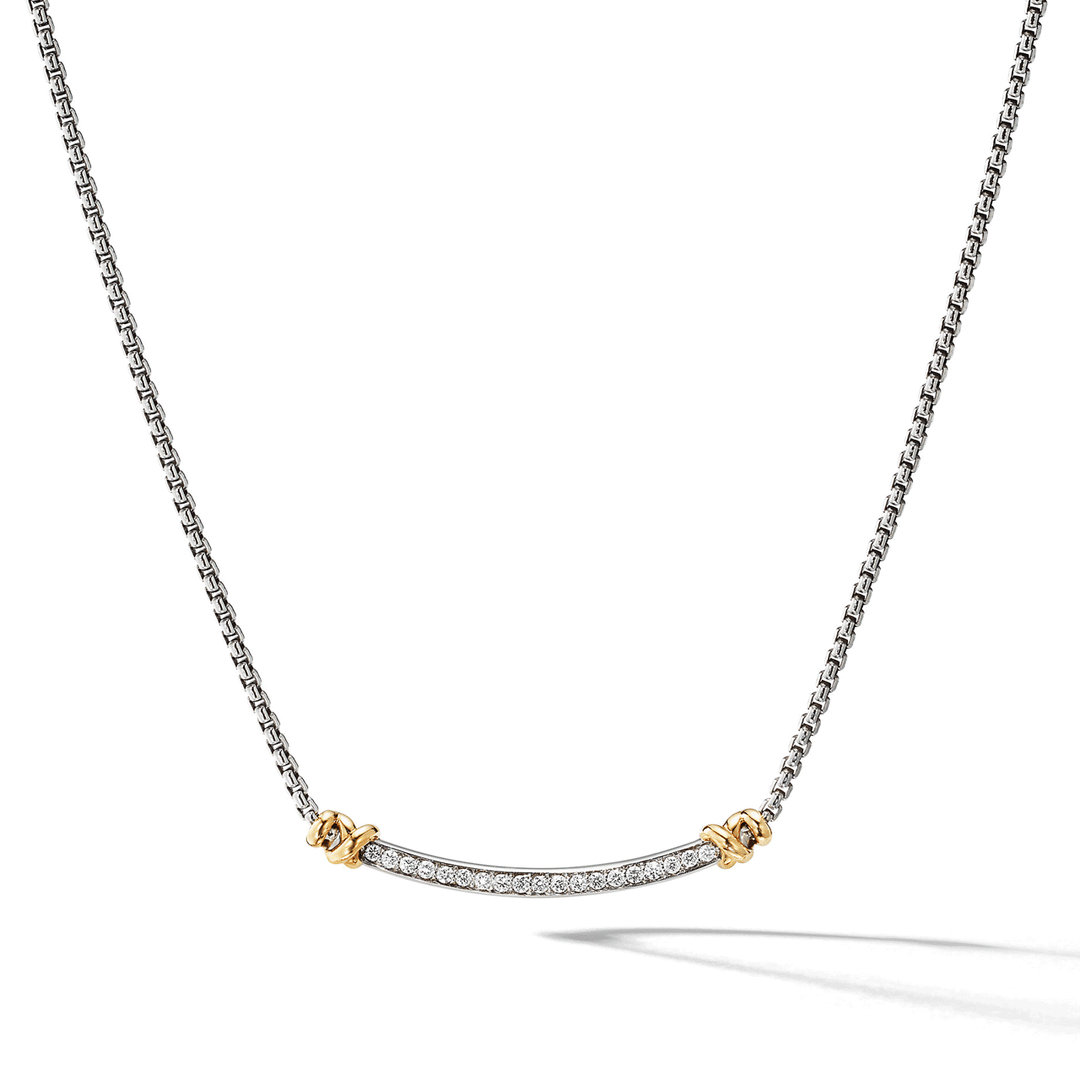 David Yurman Petite Helena Wrap Station Necklace Sterling Silver with 18k Yellow Gold and Diamonds, 29mm