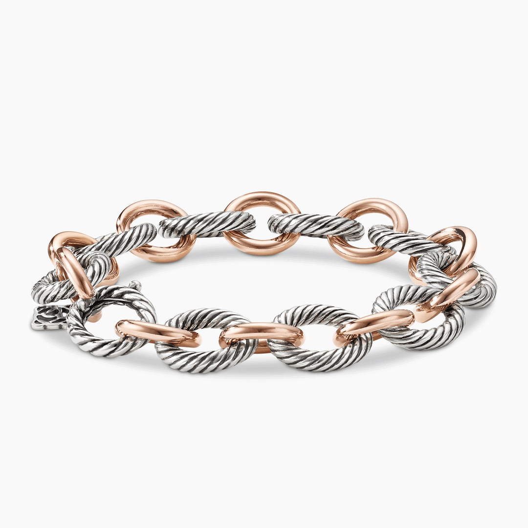 David Yurman Oval Link Chain Bracelet Sterling Silver with 18k Rose Gold, 12mm