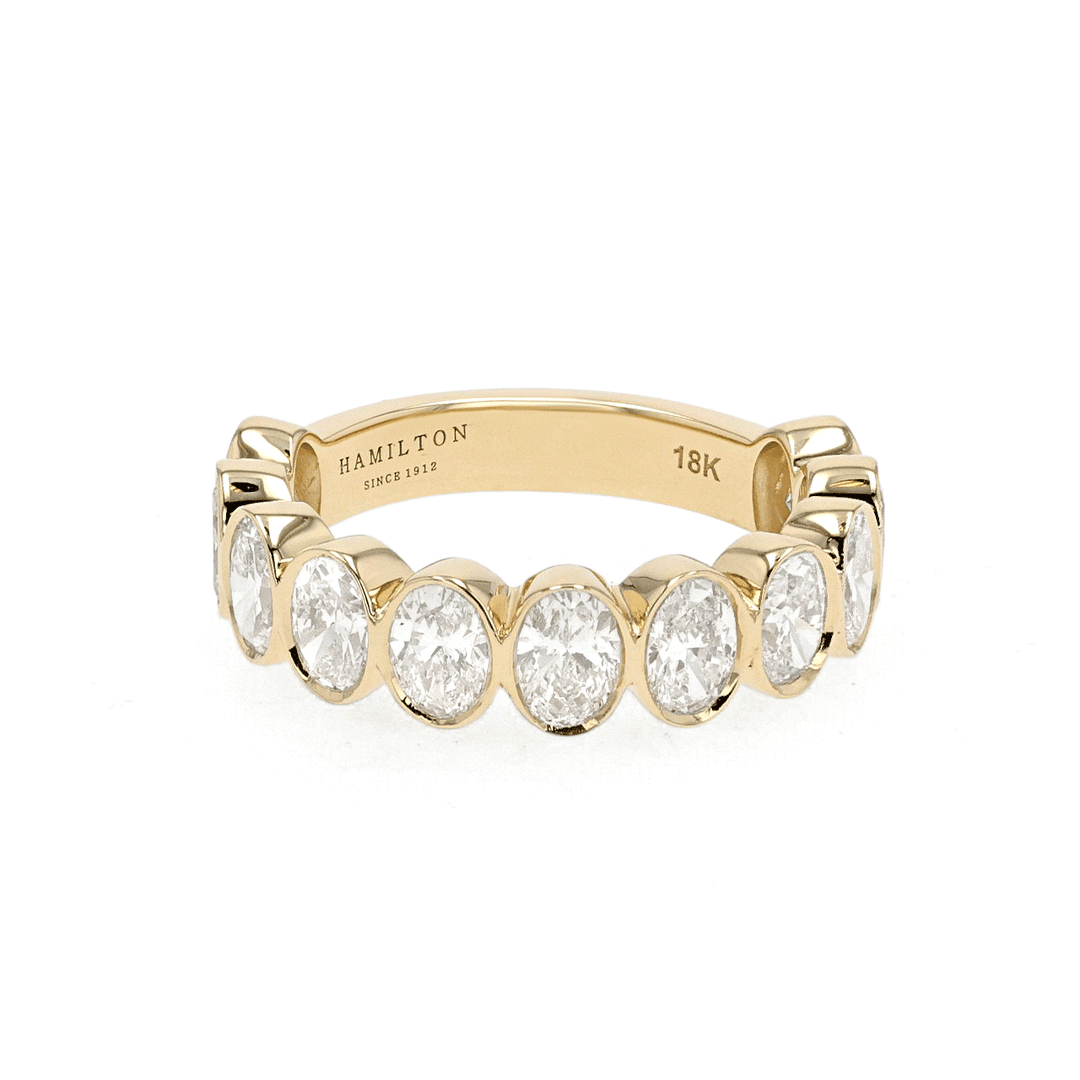 18k Yellow Gold and Oval Diamond 2.79 Total Weight Bezel Band