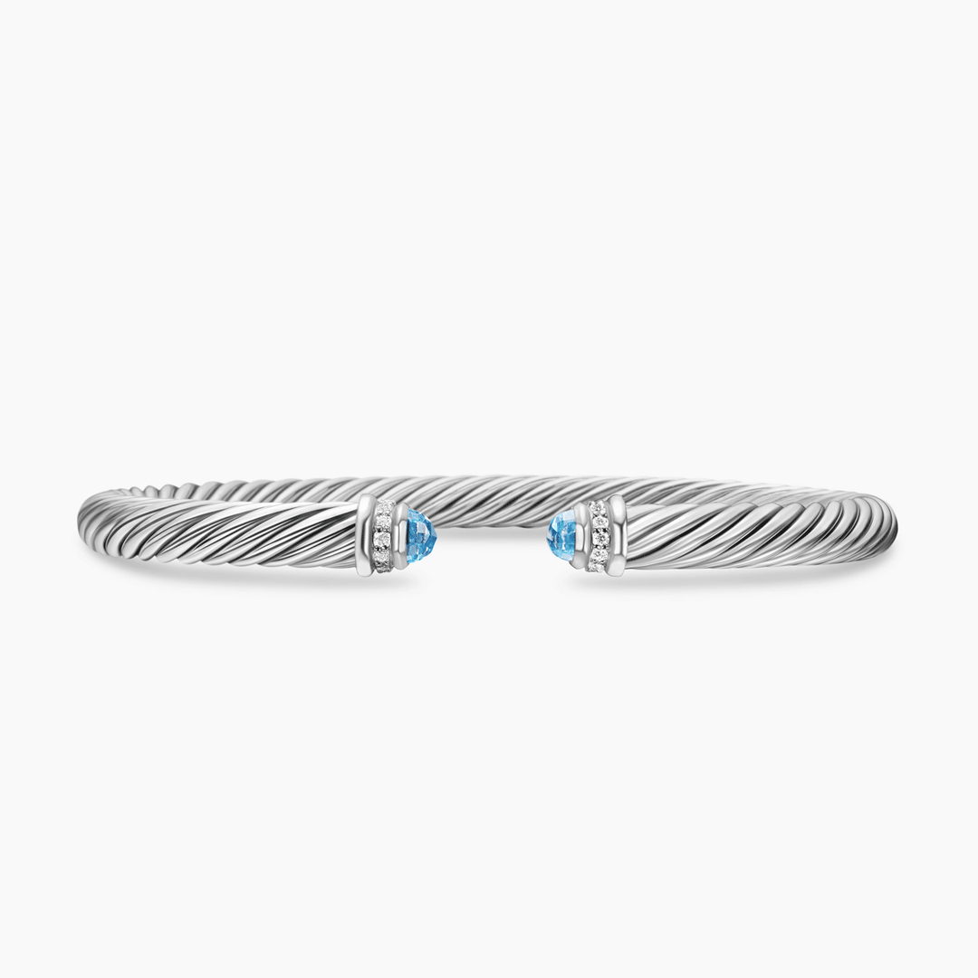 David Yurman Classic Cable Bracelet Sterling Silver with Blue Topaz and Diamonds, 5mm