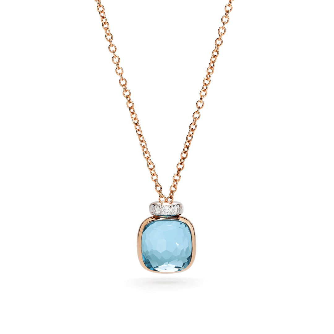 Pomellato Nudo 18k Rose Gold White Gold Blue Topaz and Diamond Mini Necklace