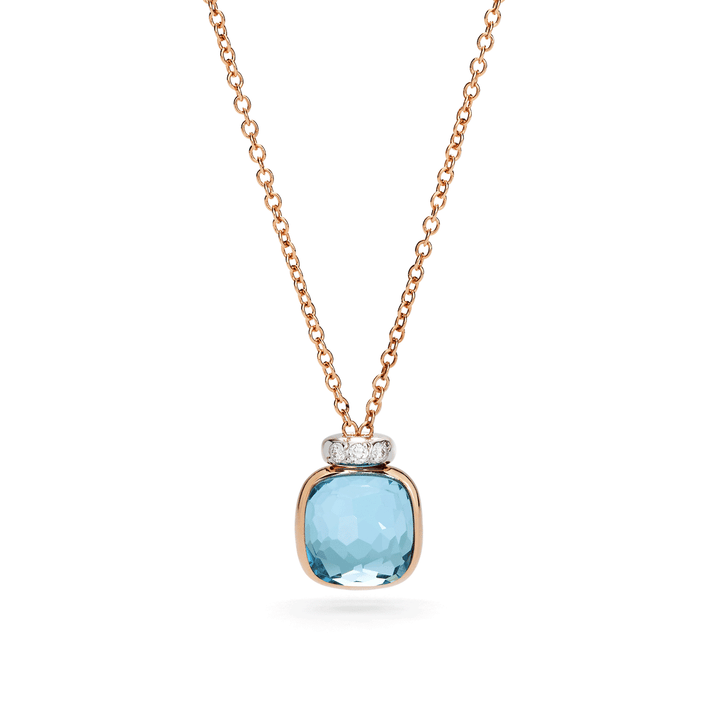 Pomellato Nudo 18k Rose Gold White Gold Blue Topaz and Diamond Mini Necklace