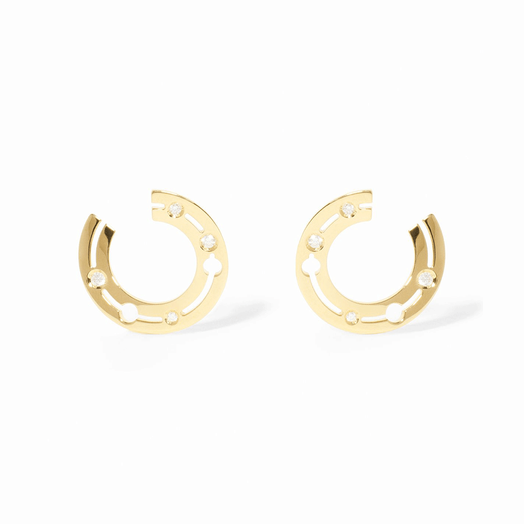 Dinh Van Pulse 18k Yellow Gold and Diamond Hoops