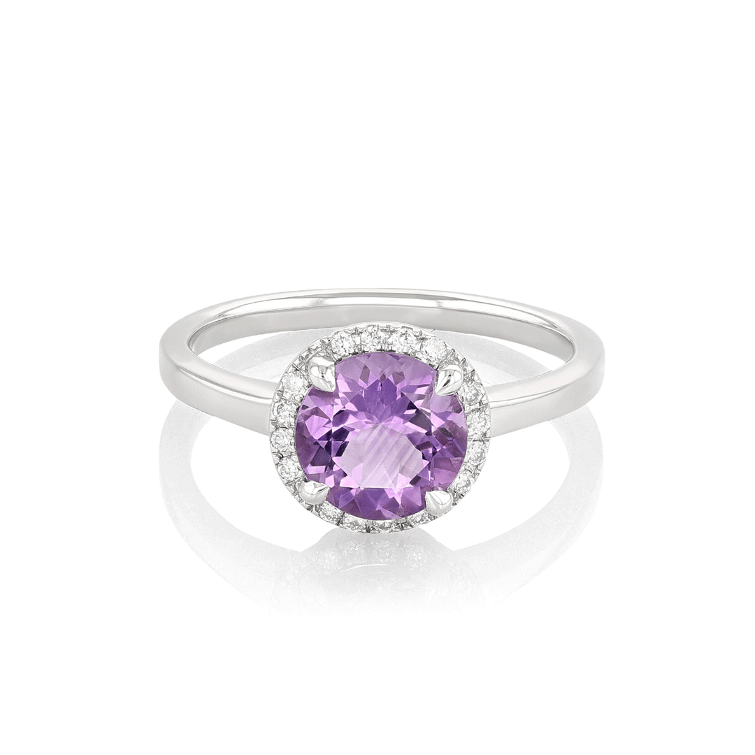 Lisette 18k Gold Amethyst 1.14 Total Weight and Diamond Ring