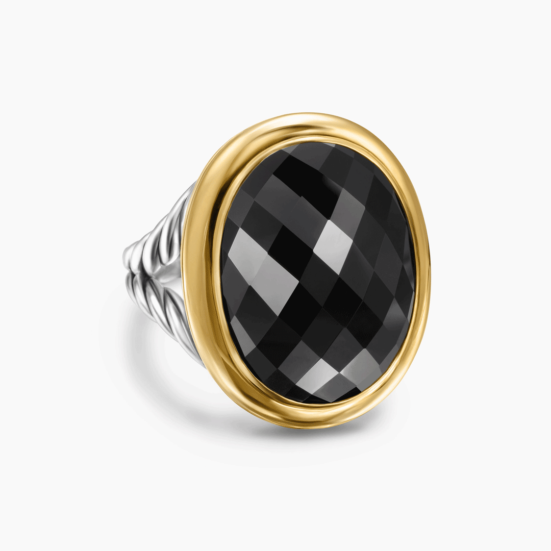 David Yurman Albion® Oval Ring Sterling Silver with 18k Yellow Gold and Black Onyx, 21mm