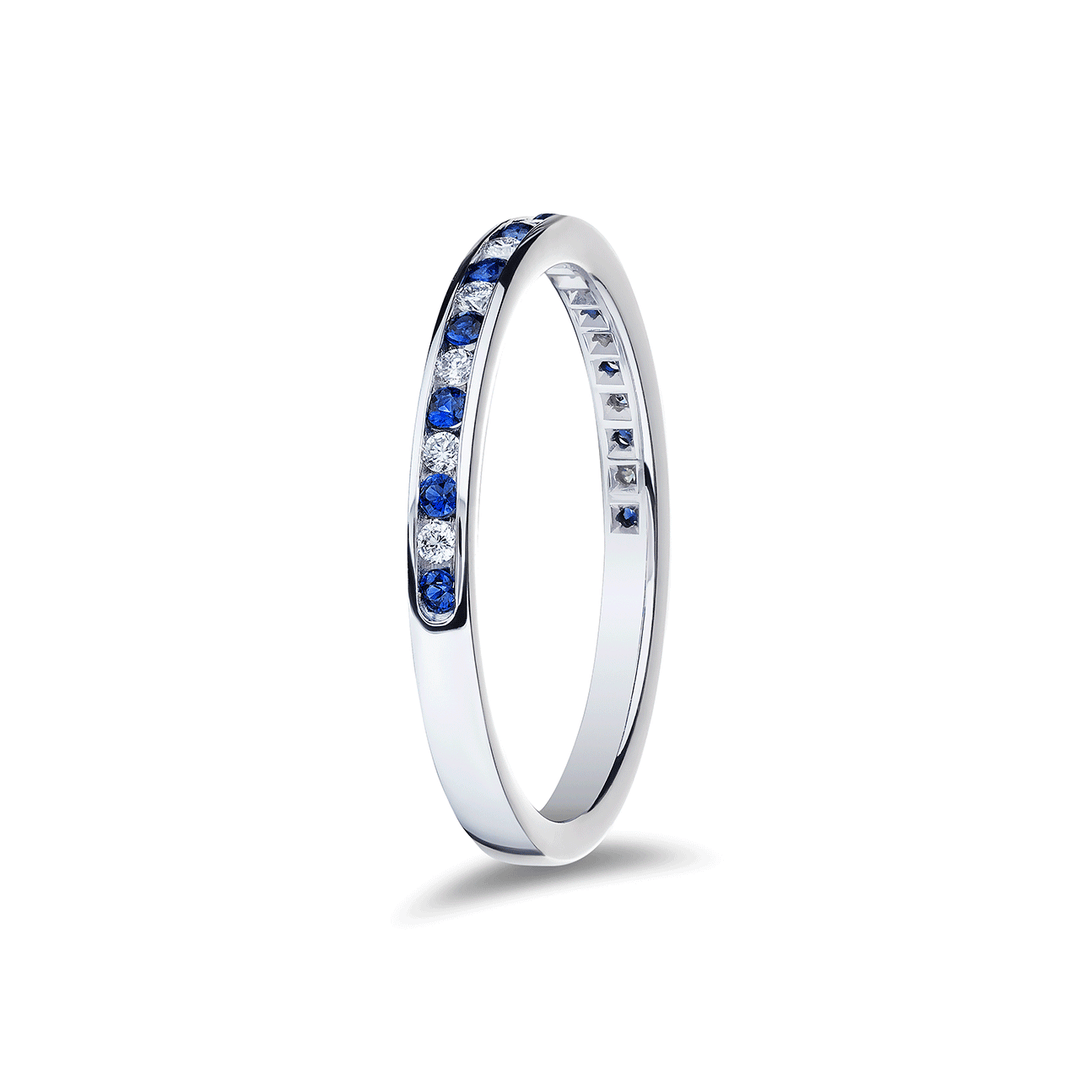 18k White Gold Sapphire.15 Total Weight and Diamond Petite Channel Band