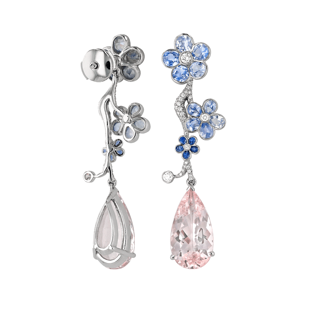 Platinum Morganite and Sapphire12.26 Total Weight Earrings