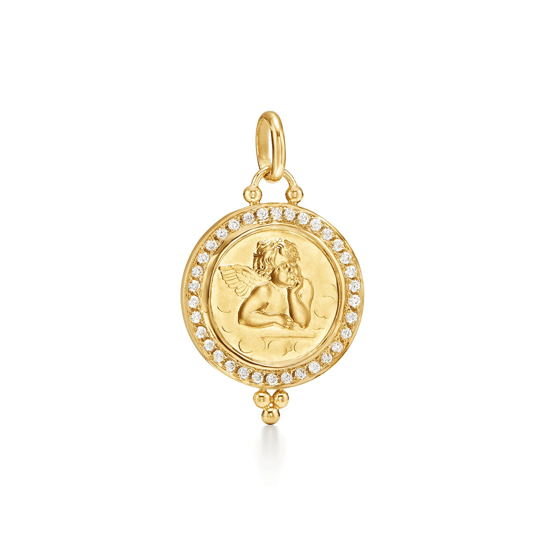Temple St. Clair 18k Yellow Gold Diamond Pave Angel Pendant Medium