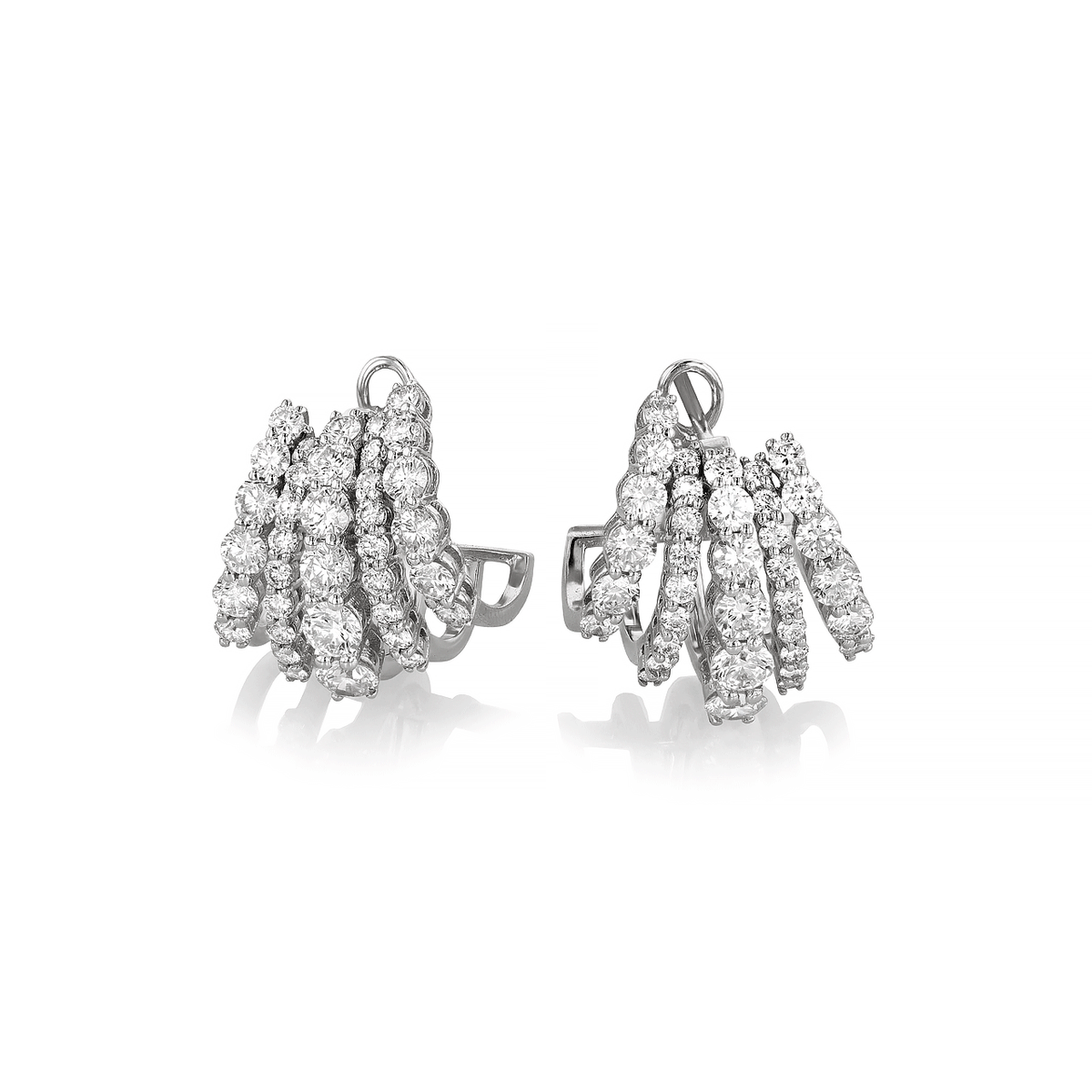 18k White Gold and Diamond 2.68 Total Weight Five Row Hoops