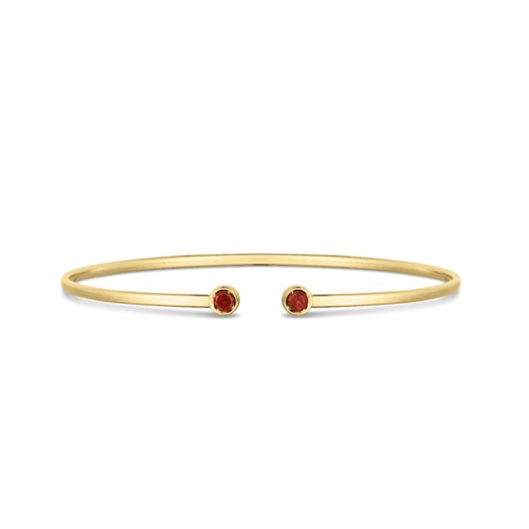 Hamilton Collections 14k Yellow Gold and Garnet Open Cuff Bangle Bracelet