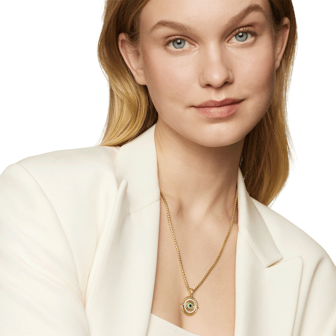 David Yurman Evil Eye Mobile Amulet in 18k Yellow Gold with Pavé Emeralds and Diamonds