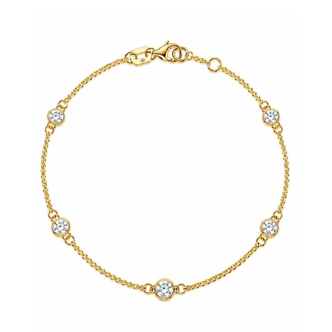 14k Yellow Gold and 1.00 Total Weight Diamond Station Bracelet