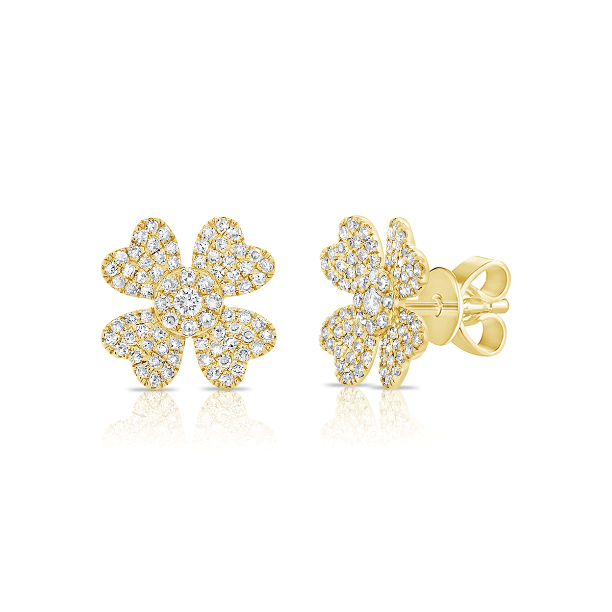 14k Yellow Gold and .40 Total Weight Diamond Flower Earrings