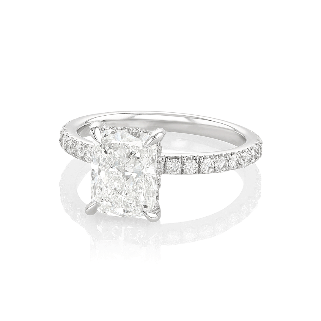 Hamilton Silhouette Collection Platinum and 2.01 Total Weight Cushion Cut Diamond Engagement Ring