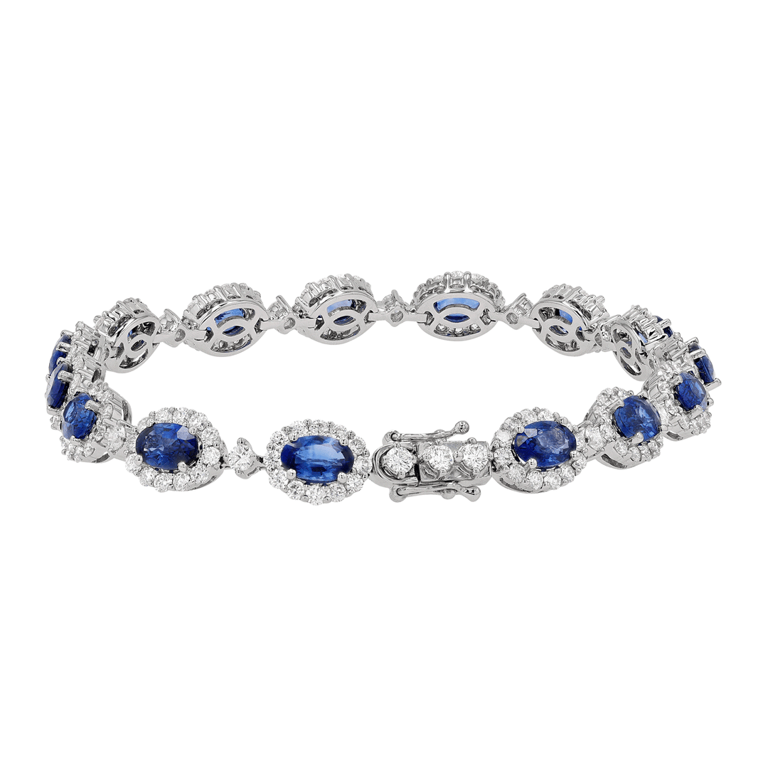 18k Gold 9.21 Total Weight Oval Sapphire and Diamond Bracelet