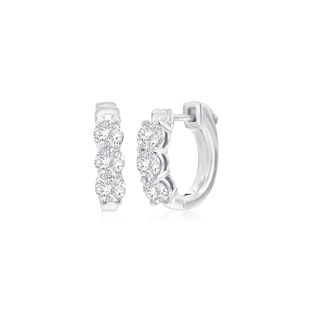 14k White Gold and 1.53 Total Weight Diamond Huggie Earrings