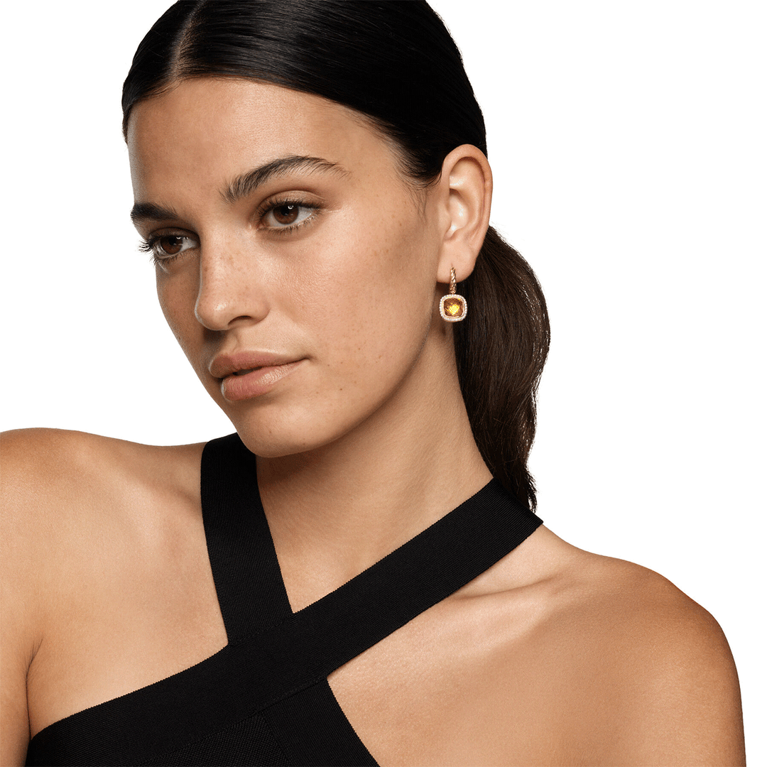 David Yurman Albion® Drop Earrings 18K Yellow Gold with Citrine and Diamonds, 10mm