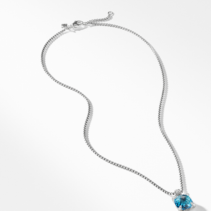 David Yurman Chatelaine Pendant Necklace in Sterling Silver with Blue Topaz and Pavé Diamonds