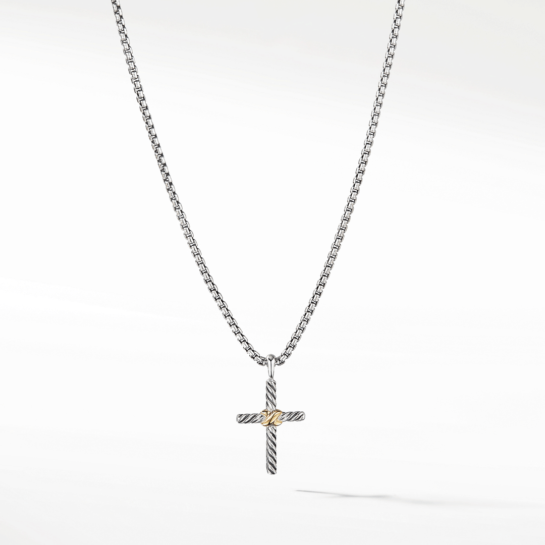 David Yurman Petite X Cross Necklace Sterling Silver with 14k Yellow Gold, 24mm