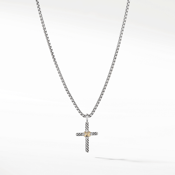 David Yurman Petite X Cross Necklace Sterling Silver with 14k Yellow Gold, 24mm